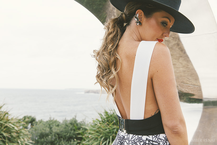 amber renae ear cuff backless dress balayage ombre hair curls red lip street style fashion blog blogger